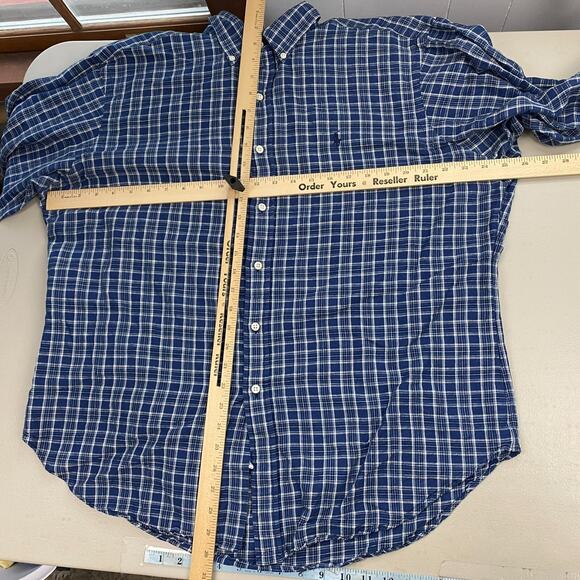 Ralph Lauren Linen Blend Button Up Shirt Mens XL Blue Plaid Classic Fit Long Slv - Picture 7 of 11